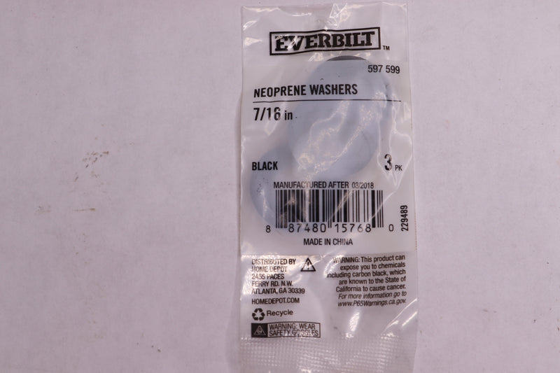 (3-Pk) Everbilt Flat Washer Neoprene Black 7/16" 597 599