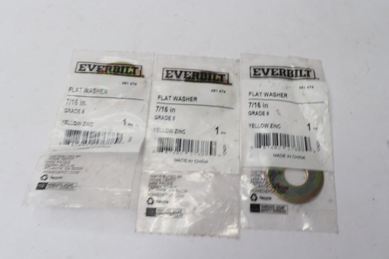 (3-Pk) Everbilt Flat Washer Grade 8 Zinc-Plated 7/16" 451 474