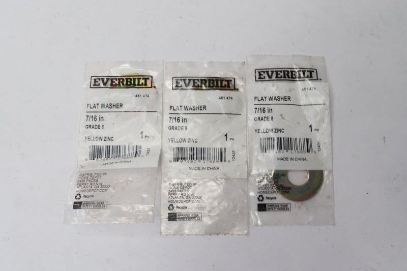 (3-Pk) Everbilt Flat Washer Grade 8 Zinc-Plated 7/16" 451 474