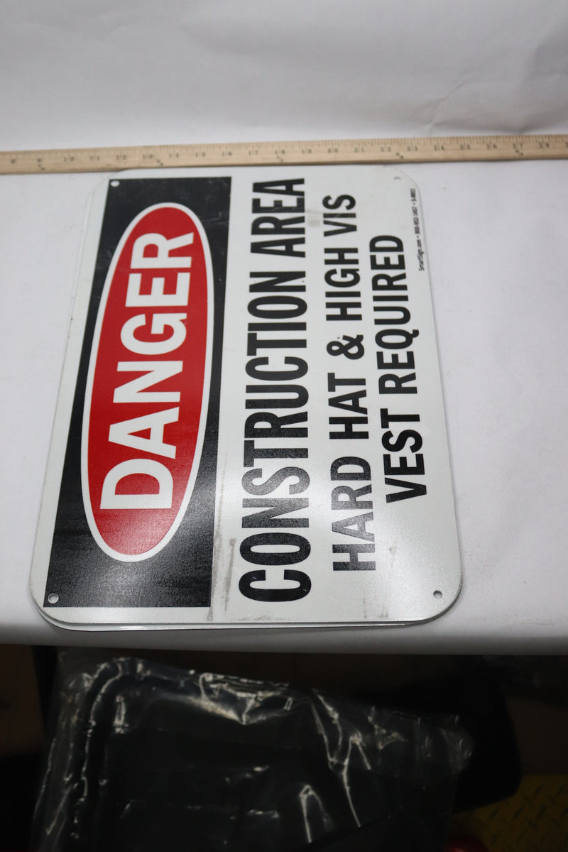 SmartSign "Danger Construction Area Hard Hat & High Vis Vest Required" Sign
