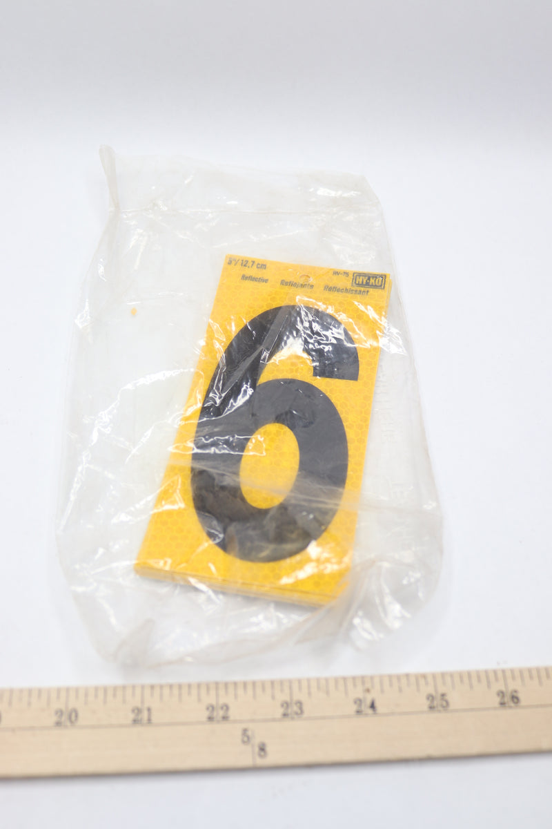 (10-Pk) Hy-Ko Reflective Adhesive Number 6 Vinyl Yellow and Black 5-In RV-75/6