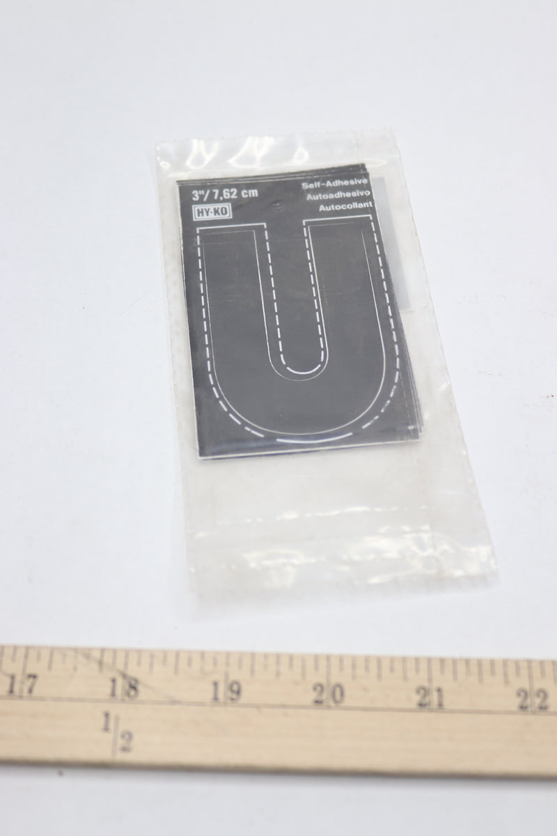 (10-Pk) Hy-Ko Adhesive Die Cut Letter U Vinyl Black 3-In 30431