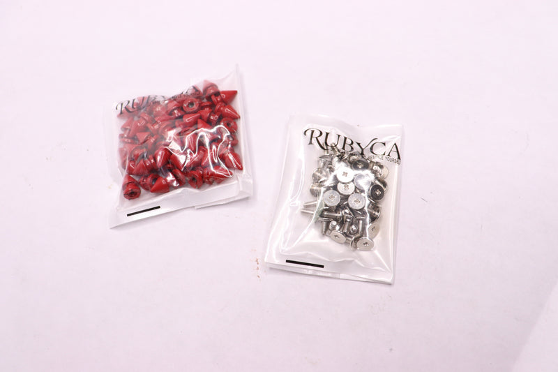 (50-Pk) Rubyca Tree Spikes and Studs Metallic Screw Set Metal Red 12mm