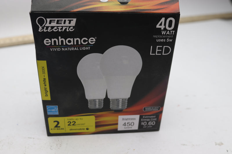 (2-Pk) Feit Electric LED Light Bulb A19 Soft White 40W OM40DM/930CA/2