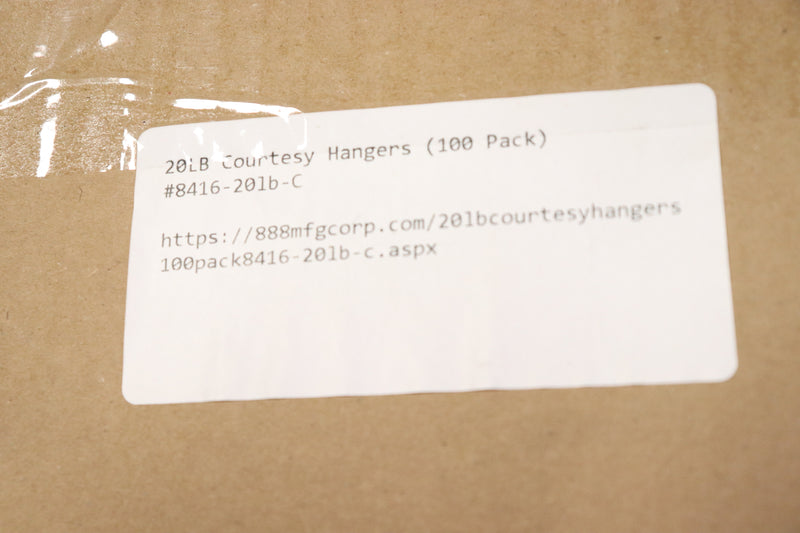(100-Pk) 888 Manufacturing Corporation Courtesy Hangers 20 Lbs 8416-20LB-C