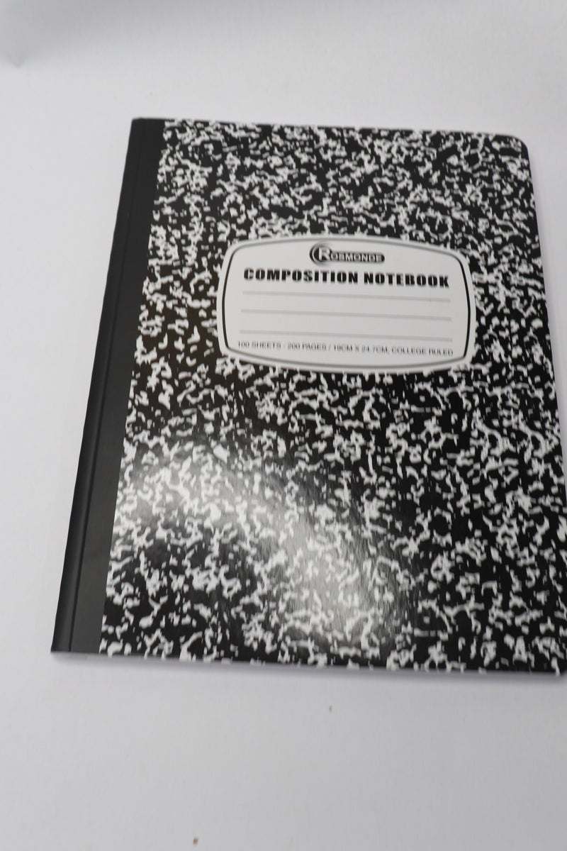 (100-Sheets) Rosmonde Sewn Marble Composition Book Black/White 9.75" x 7.5"