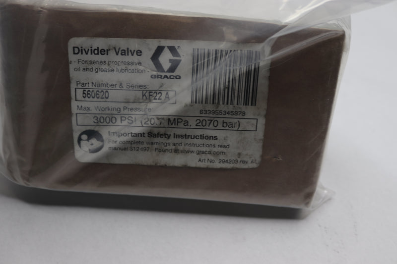 Graco Base Plate Block Divider Valve 3000 PSI Silver 560620/KF22A