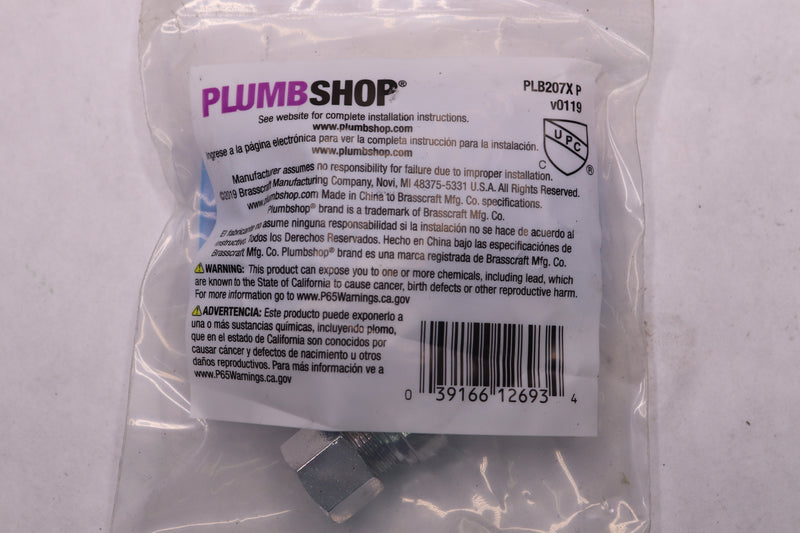 Plumbshop 1/4-Turn Straight Water Stop Chrome 1/2" Cold Expansion Barb x 3/8"