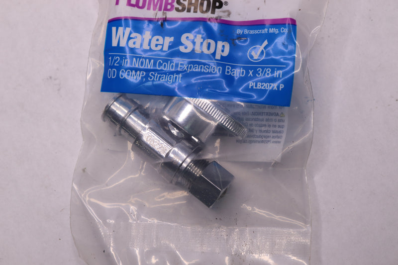 Plumbshop 1/4-Turn Straight Water Stop Chrome 1/2" Cold Expansion Barb x 3/8"