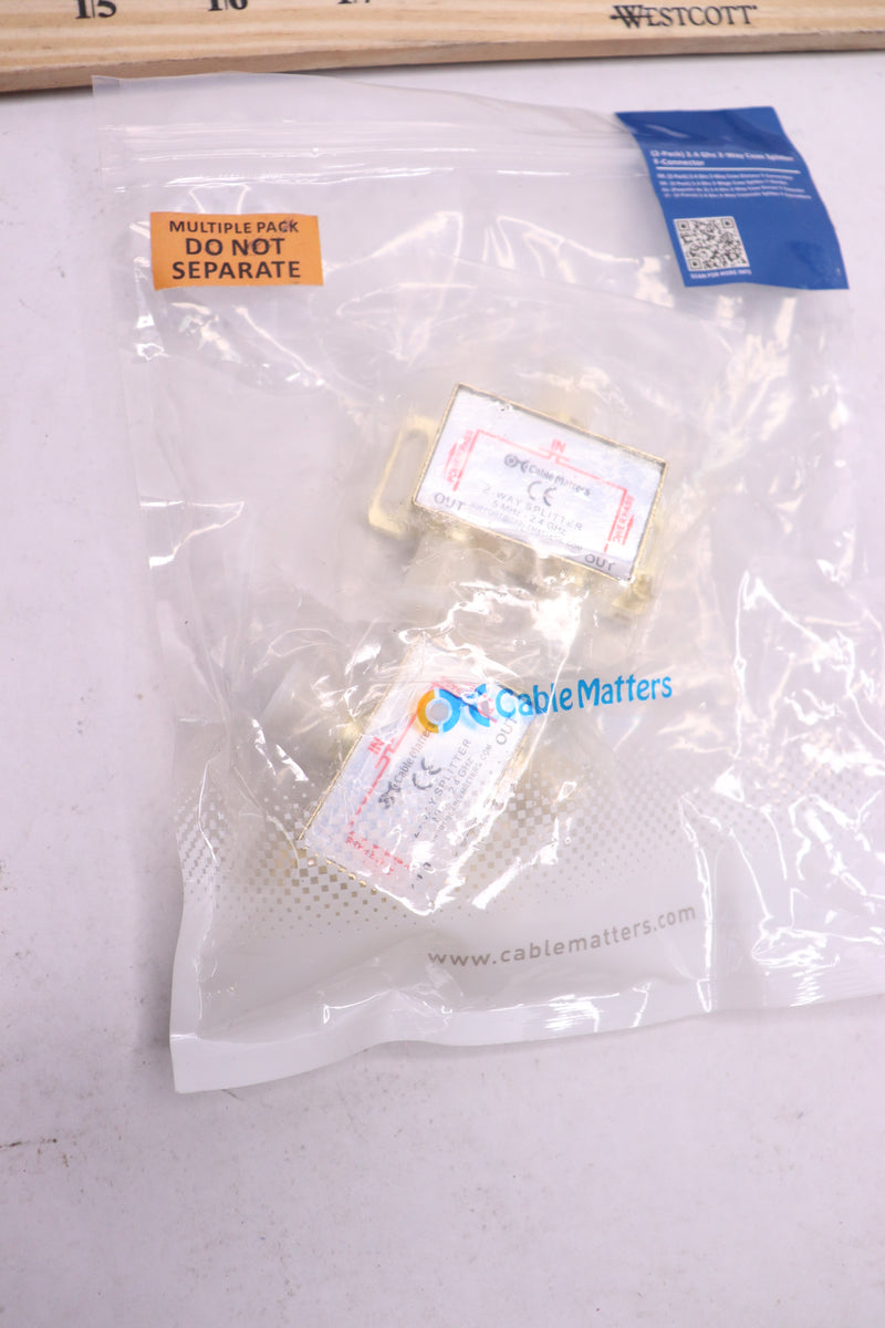 (2-Pk) Cable Matters 2-Way Balanced Coaxial Splitter Gold Plated 2.4 Ghz