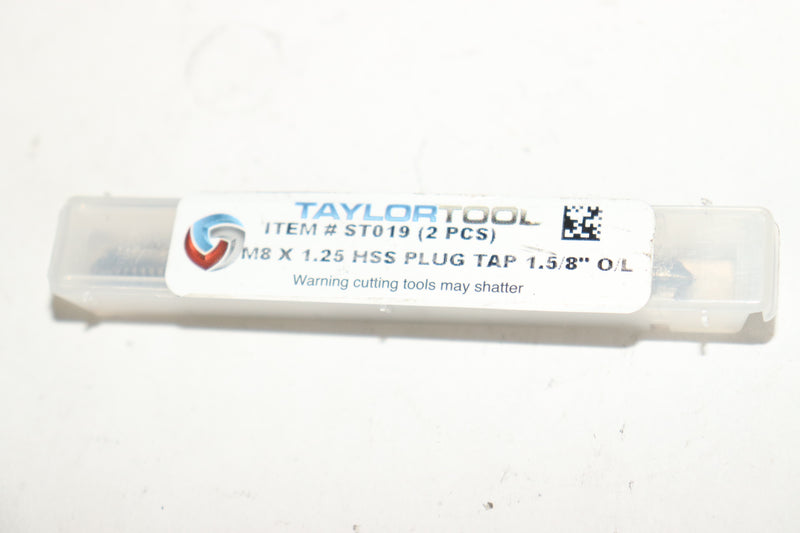 (2-Pk) Taylor Tool Plug Tap High Speed Steel M8 x 1.5 ST019