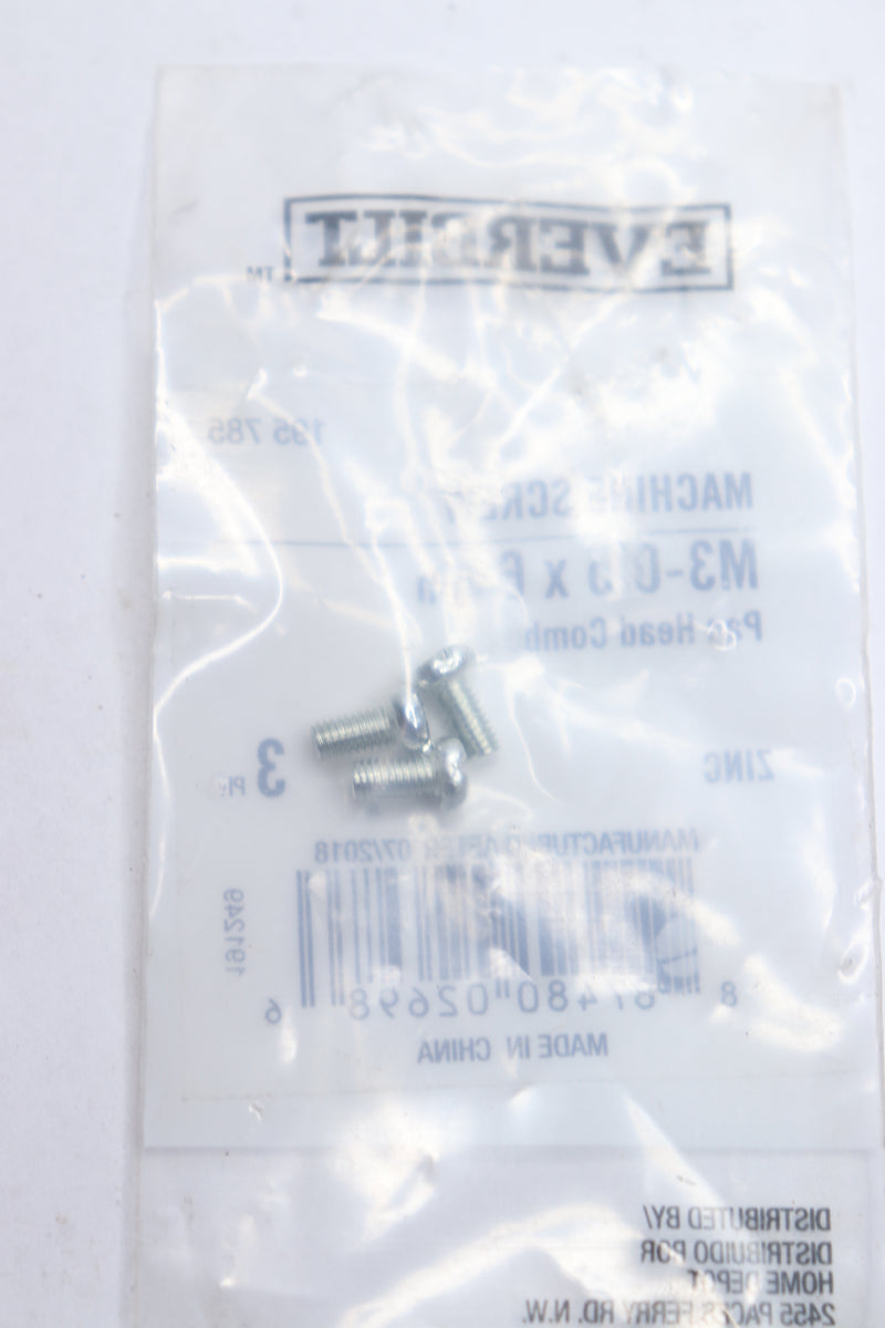 (3-Pk) Everbilt Phillips Pan Head Machine Screw Zinc Plated M3-0.5 x 6mm 195 785