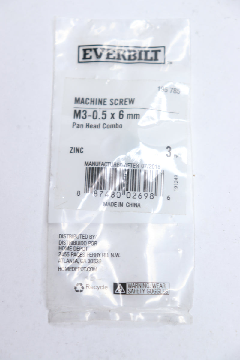 (3-Pk) Everbilt Phillips Pan Head Machine Screw Zinc Plated M3-0.5 x 6mm 195 785