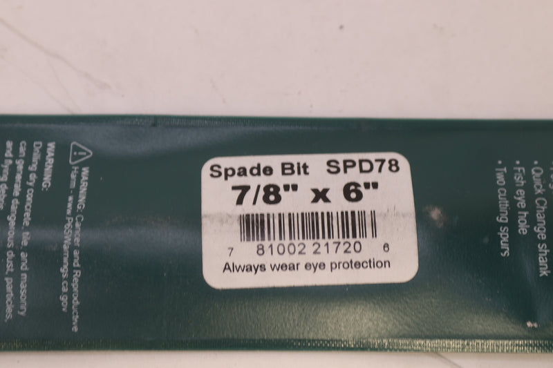 L.H. Dottie Spade Drill Bit 7/8" Diameter x 6" Length SPD78