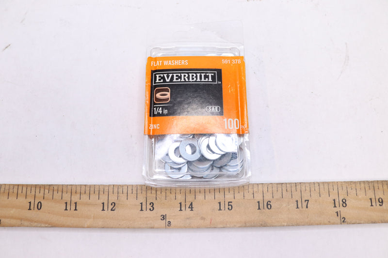 (100-Pk) Everbilt Flat Washers Zinc Plated Steel 1/4" SAE 591 378