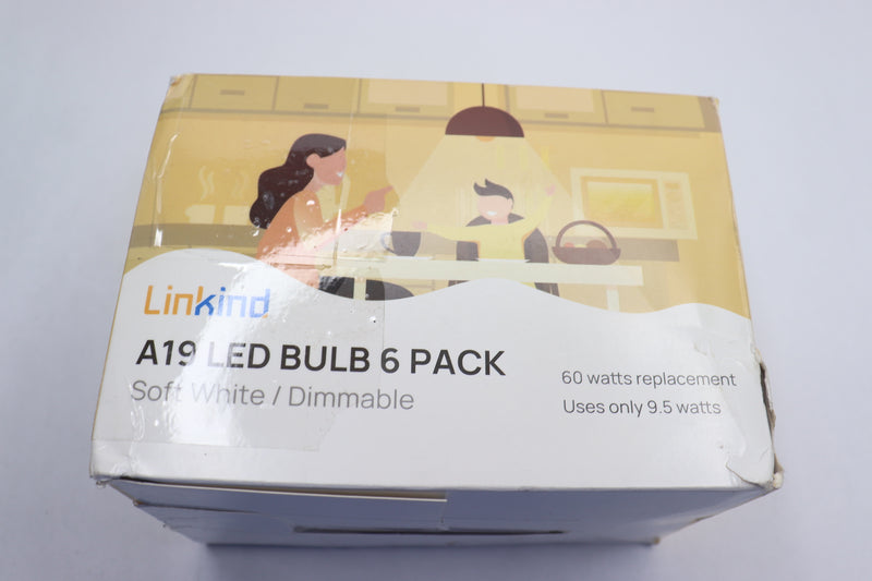 (6-Pk) Linkind LED Light Bulb 15 Watts Dimmable Warm White A19