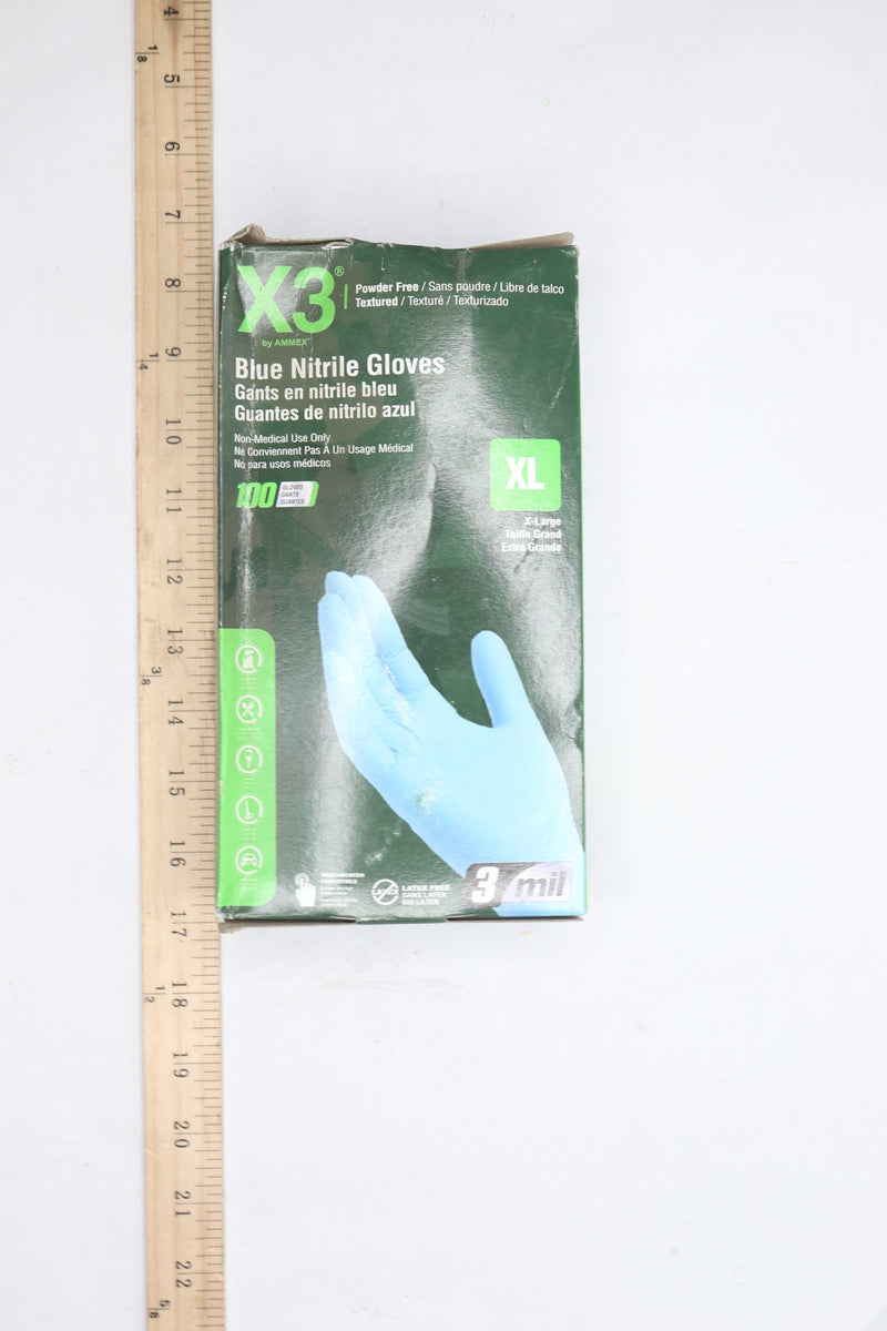 (100-Pk) Ammex Powder Free Industrial Disposable Gloves Nitrile Latex X-Large