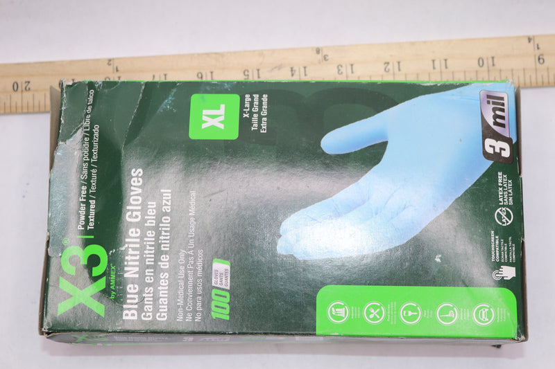 (100-Pk) Ammex Non-Sterile Nitrile Gloves Blue 3 Mil X-Large