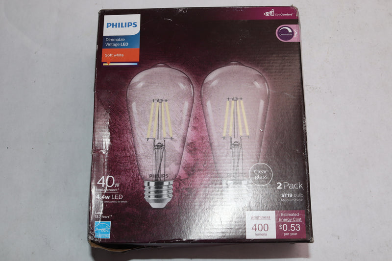 (2-Pk) Philips Dimmable Vintage LED ST19 Light Bulb 400 Lumen Soft White