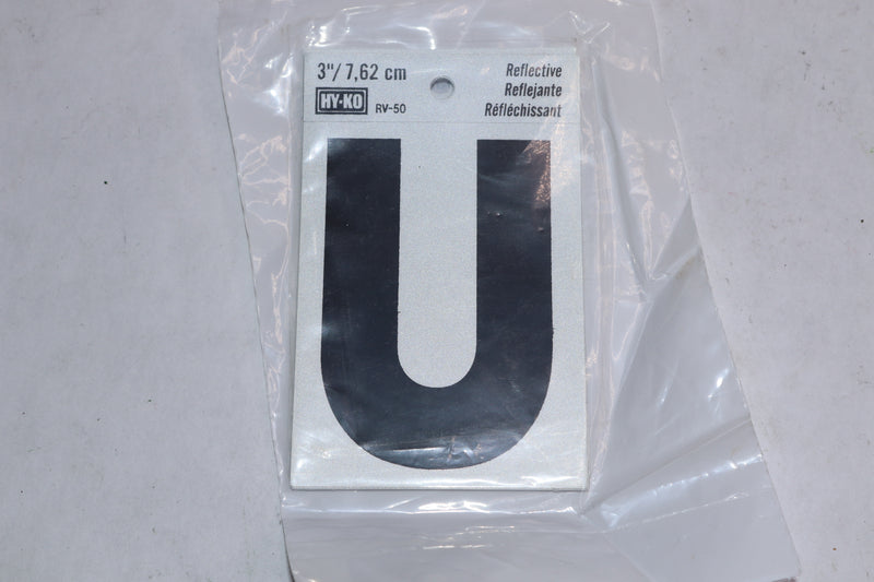 (10-Pk) Hy-Ko Self-Stick Reflective Letter U Vinyl Black 3"