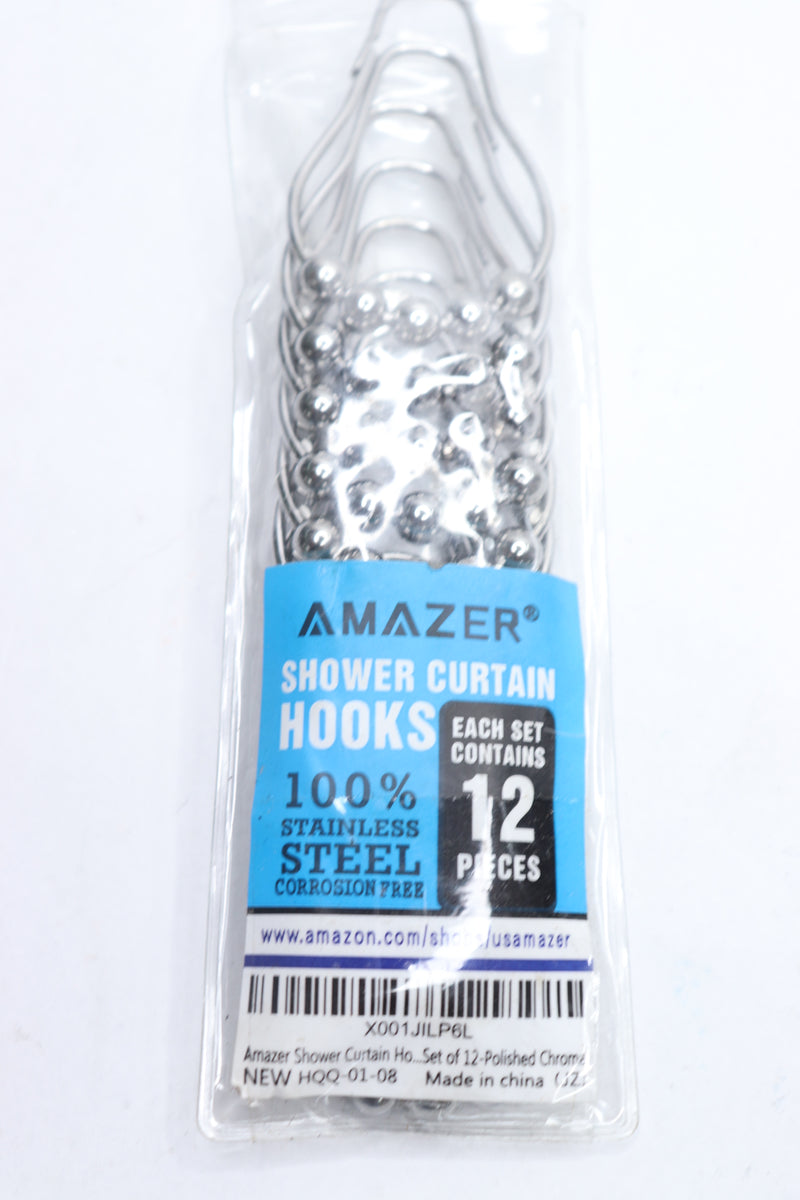 (12-Pk) Amazer Shower Curtain Hooks Rings Stainless Steel HQQ-01-08