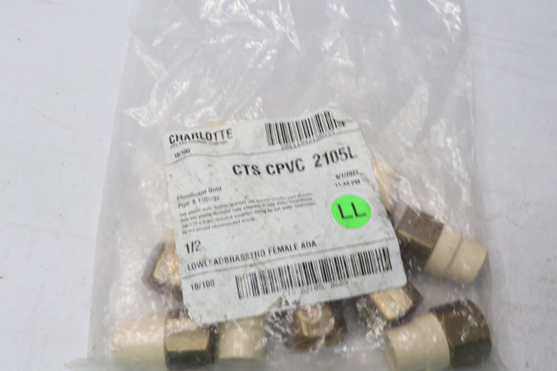 (10-Pk) Charlotte Pipe Transition Adapter CPVC 1/2" Slip x Brass FIP CTS 02105L