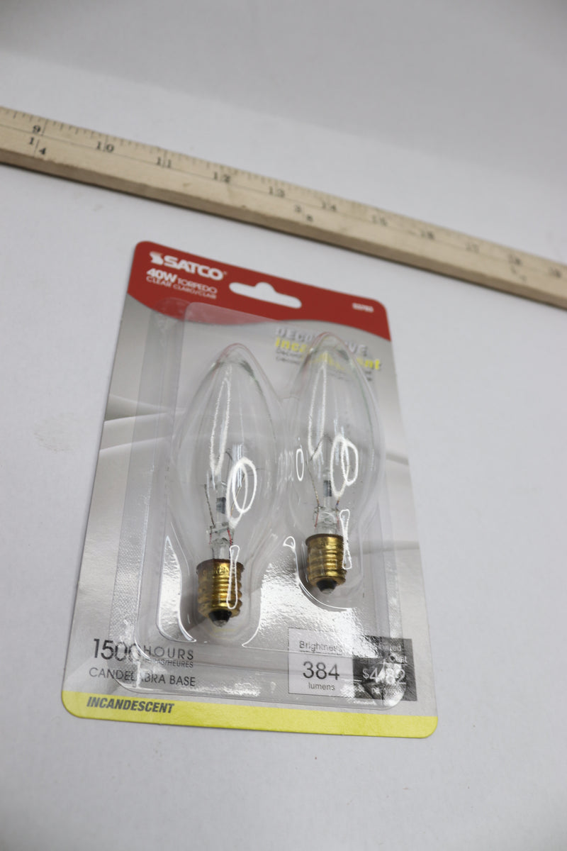 (2-Pk) Satco Candelabra Base Light Bulb Clear 120V S3783