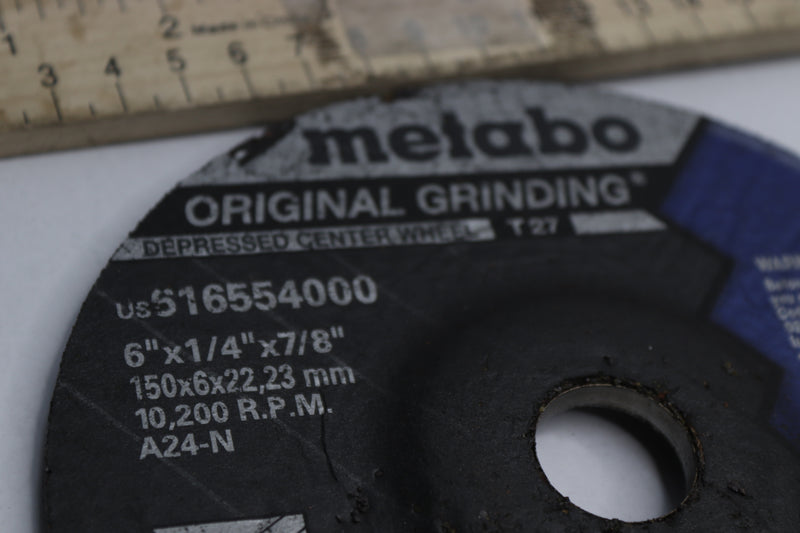 Metabo Type 27 Depressed Center Grinding Wheel 6" x 1/4" x 7/8" US616554000