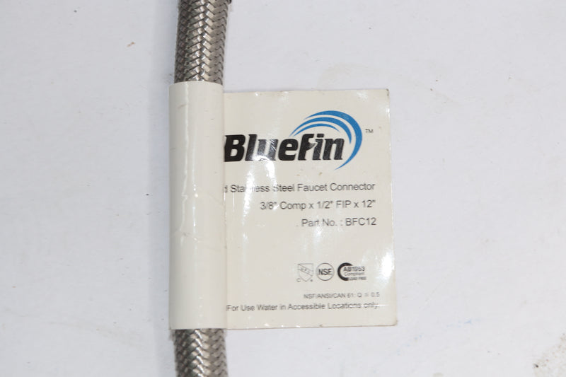 Bluefin Faucet Connector Braided Stainless Steel 3/8" Com x 1/2" FIP x 12" BFC12