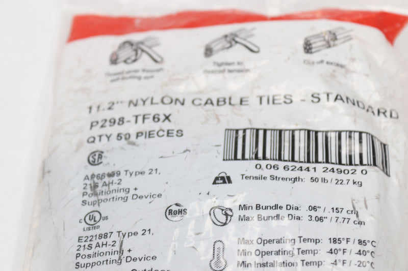 (50-Pk) Totaline Light Duty Standard Cable Ties UV Black Nylon 11.2" P298-TF6X
