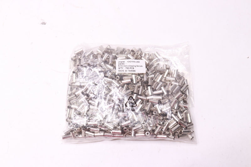 (700-Pk) ABC Non-Crimping End Cap Ferrule Silver Nickel-Plated 5mm CC115-2D