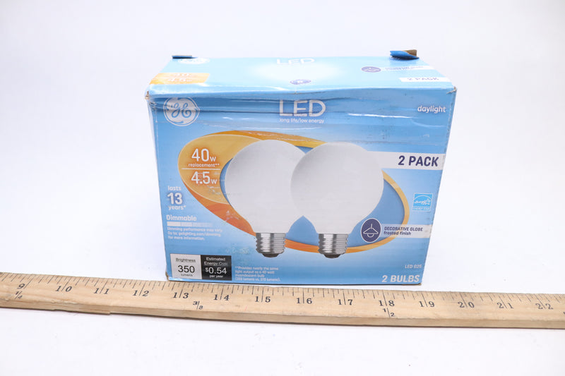 (2-Pk) GE Decorative Globe LED Light Bulbs Daylight Frosted 350 Lum 4.5-Wat 1315