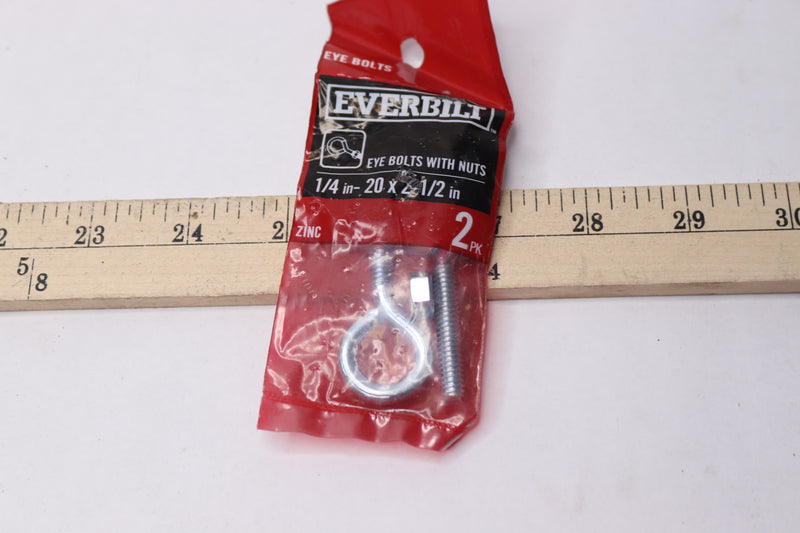 (2-Pk) Everbilt Eye Bolts with Nuts Zinc-Plated Steel 1/4"-20 x 2-1/2" 626 223