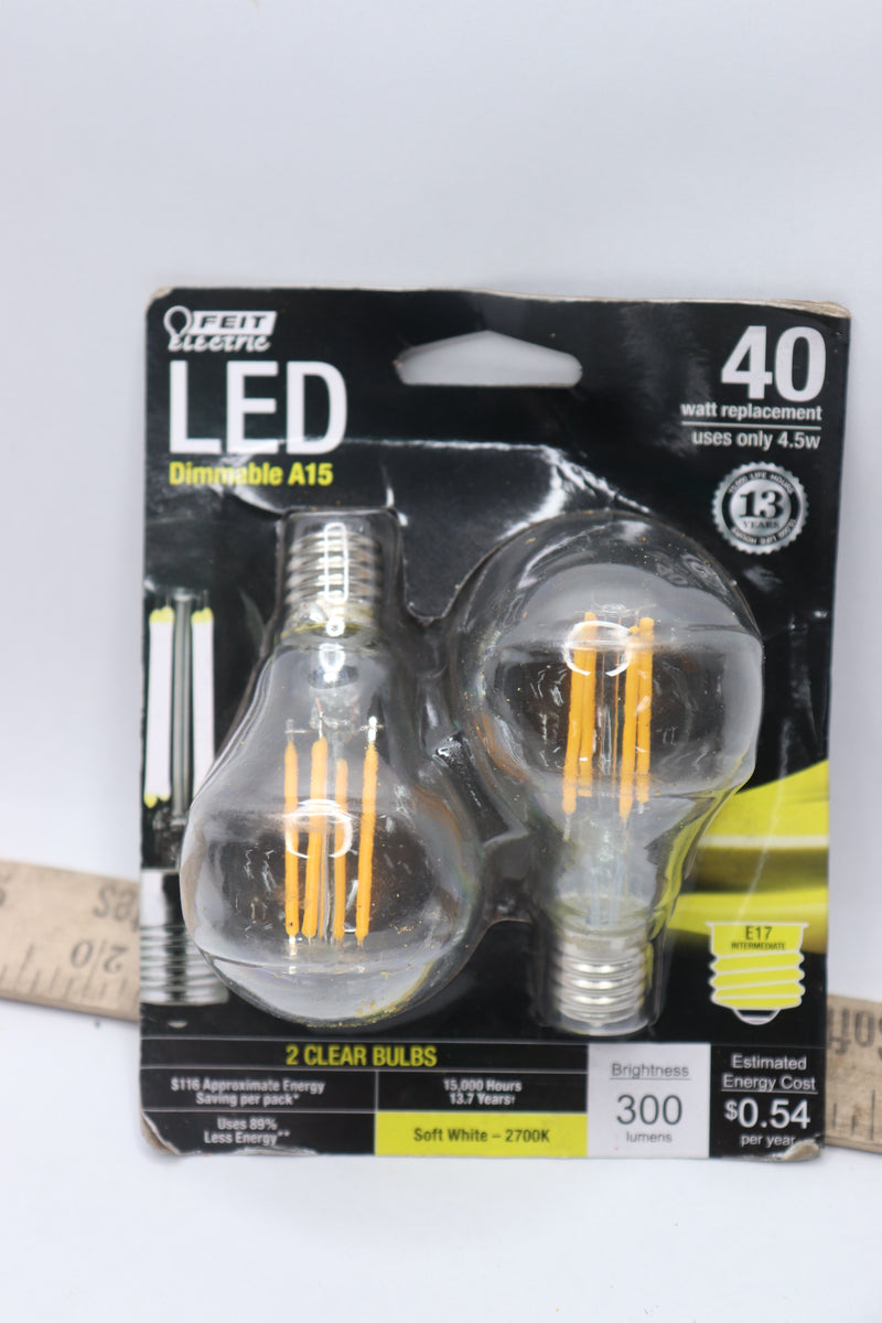 (2-Pk) Feit Electric Decorative Clear Glass Filament LED Dimmable A15 2700K 40W