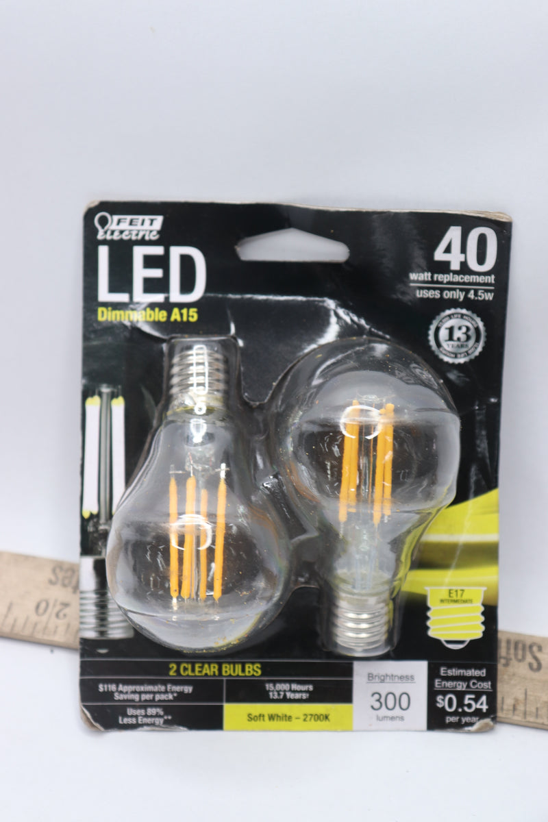 (2-Pk) Feit Electric Decorative Clear Glass Filament LED Dimmable A15 2700K 40W