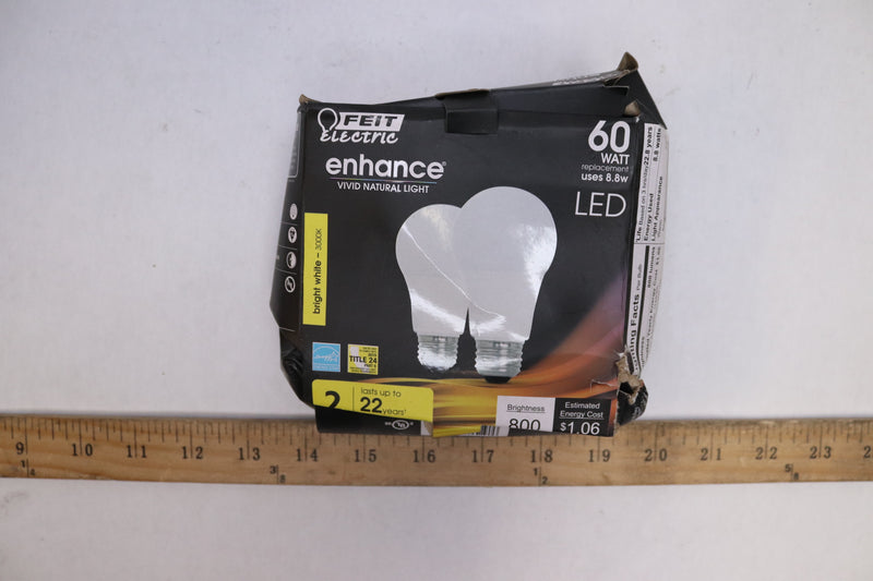 (2-Pk) Feit Electric LED Bulb Dimmable Bright White A19 60 Watt 3000K
