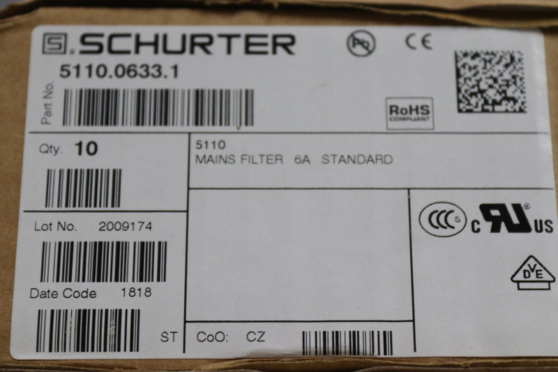 (10-Pk) Schurter Power Entry Module 125/250 VAC 5110.0633.1