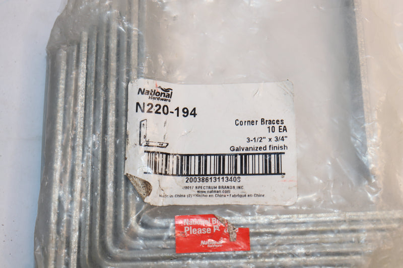(10-Pk) National Hardware Corner Brace Galvanized Steel 3-1/2" x 3/4" N220-194