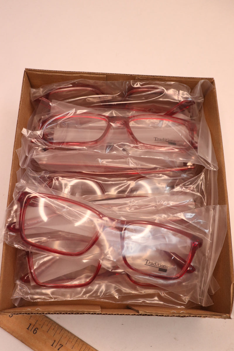 (10-Pk) Traditions Red Crystal Rectangle Full Rim Eyeglasses 55x17-145 T14