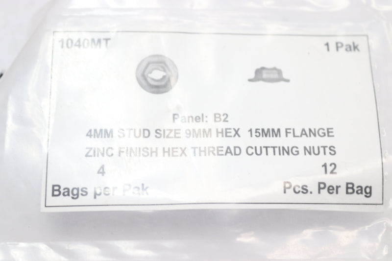 (48-Pk) Disco Thread Cutting Nuts Zinc Finish 9mm Hex 4mm Stud Size 15mm Flange