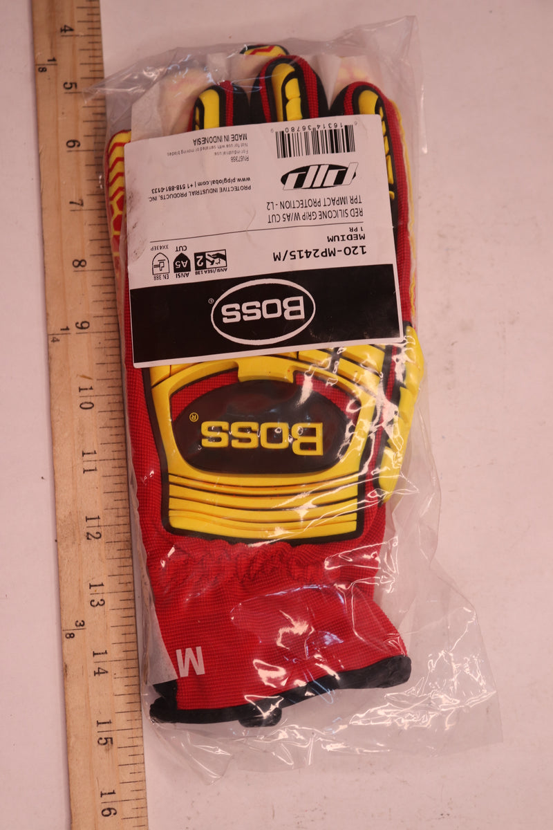 (Pair) Boss Gloves with Red Silicone Grip Medium 120-MP2415/M