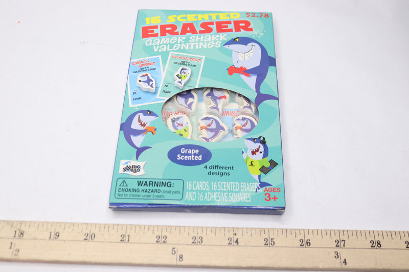 (16-Pk) Mello Smello Scented Eraser Valentines Gamer Shark C98561