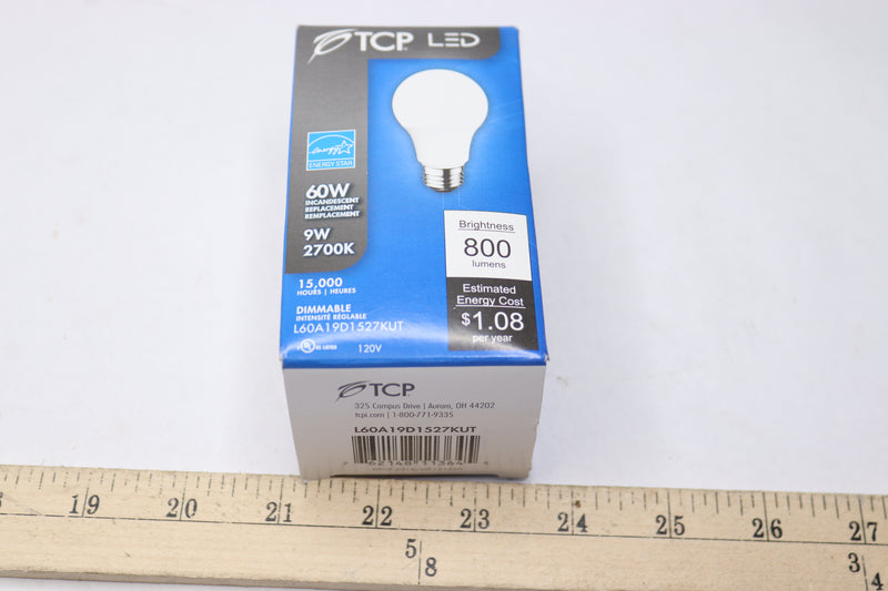 TCP Dimmable LED Light Bulb 800 Lumens 9W 2700K 120V L9A19D1527KUT