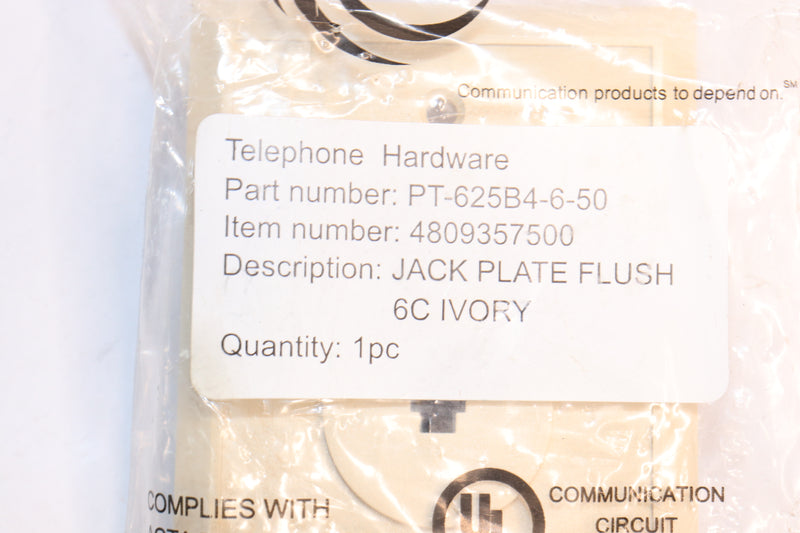 Audiovox Wall Plate Telephone Jack RJ45 Ivory Color PT-625B4-6-50
