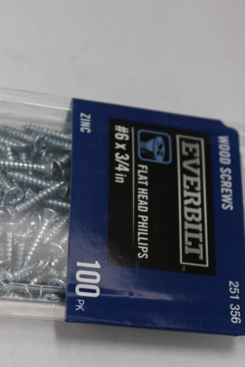 (100-Pk) Everbilt Phillips Flat Head Wood Screw Zinc Plated