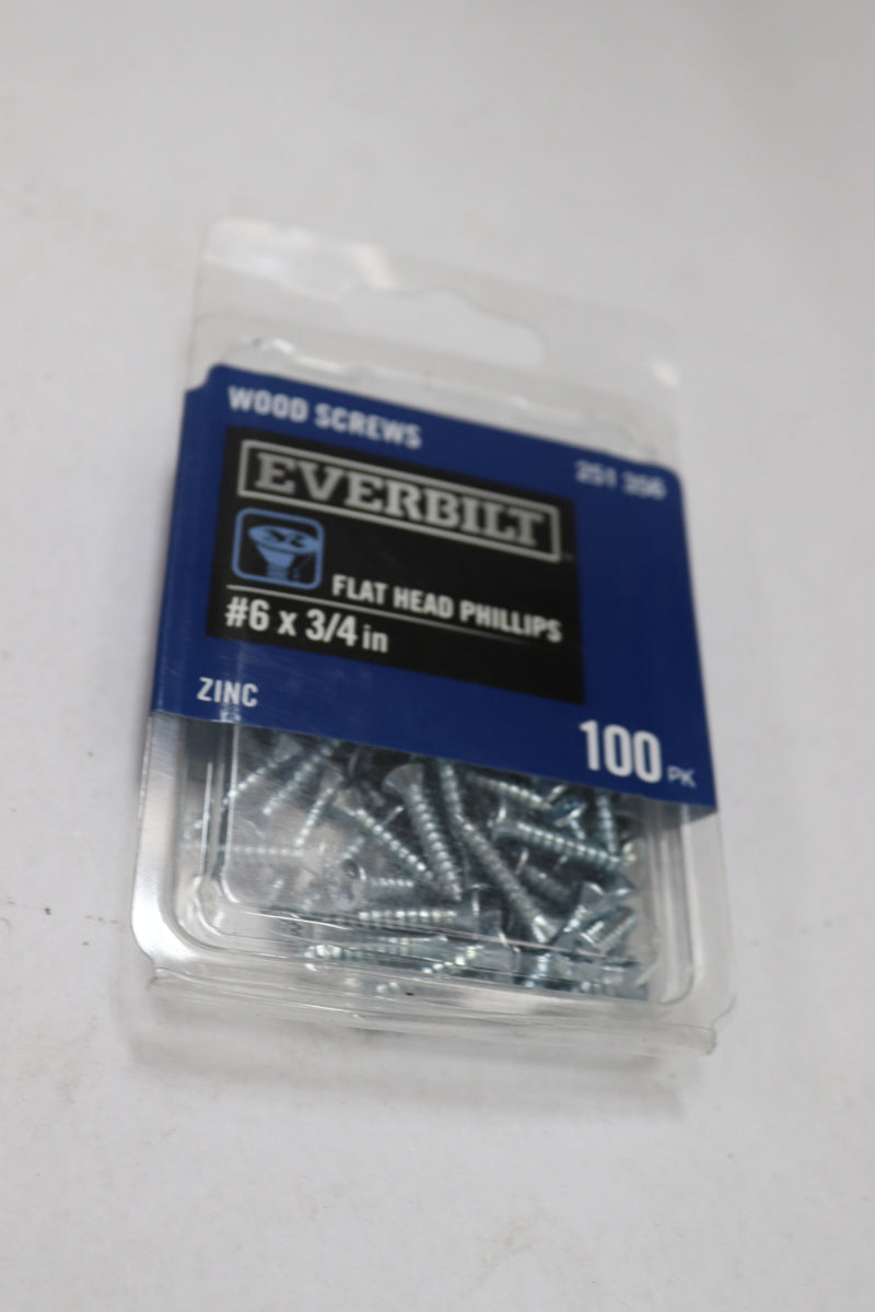 (100-Pk) Everbilt Phillips Flat Head Wood Screw Zinc Plated