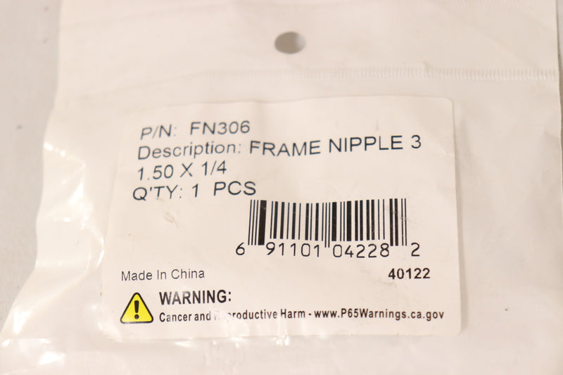 Power Products Brass Frame Nipple 3  1.50 x 1/4" FN306