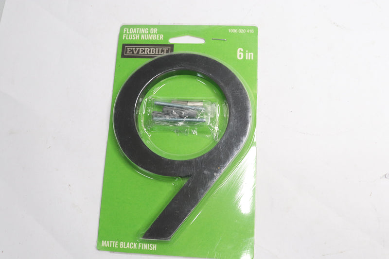 Everbilt Floating or Flat Modern House Number 6 Matte Black Aluminum 1006020416