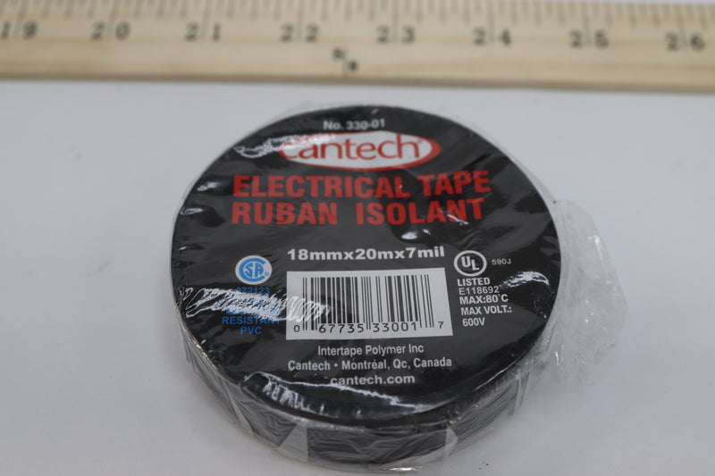 Cantech Electrical Tape Ruban Isolant Natural Rubber Black 7 mil x 18mm x 20m