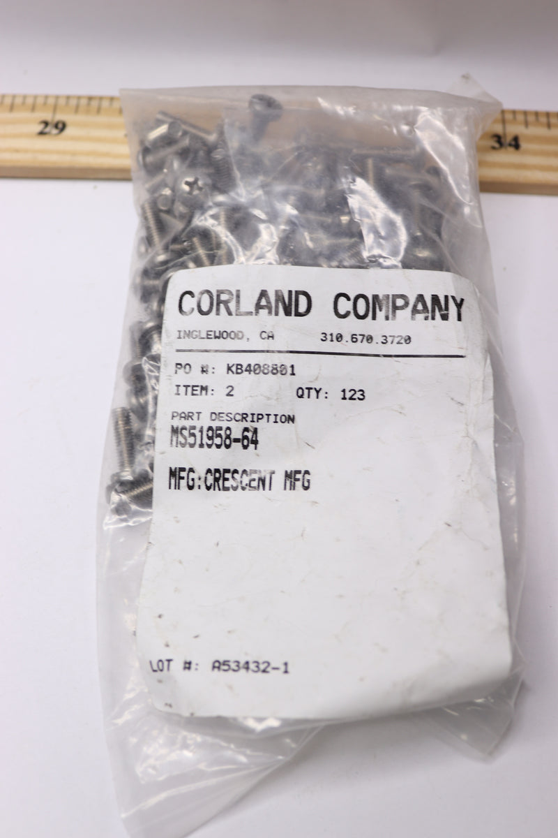 (123-Pk) Corland Company Stainless Steel Phillips Pan Head Screw 5/8" MS51958-64